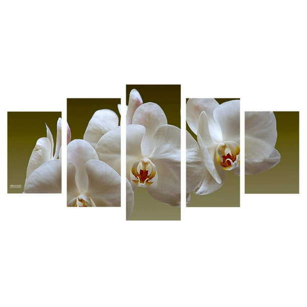 Wall art decoration set of 3 pieces PVC//Canvas White orchids Size S//M//L